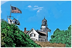 American Flags in Front of Cape Elizabeth Light - Digital Painti